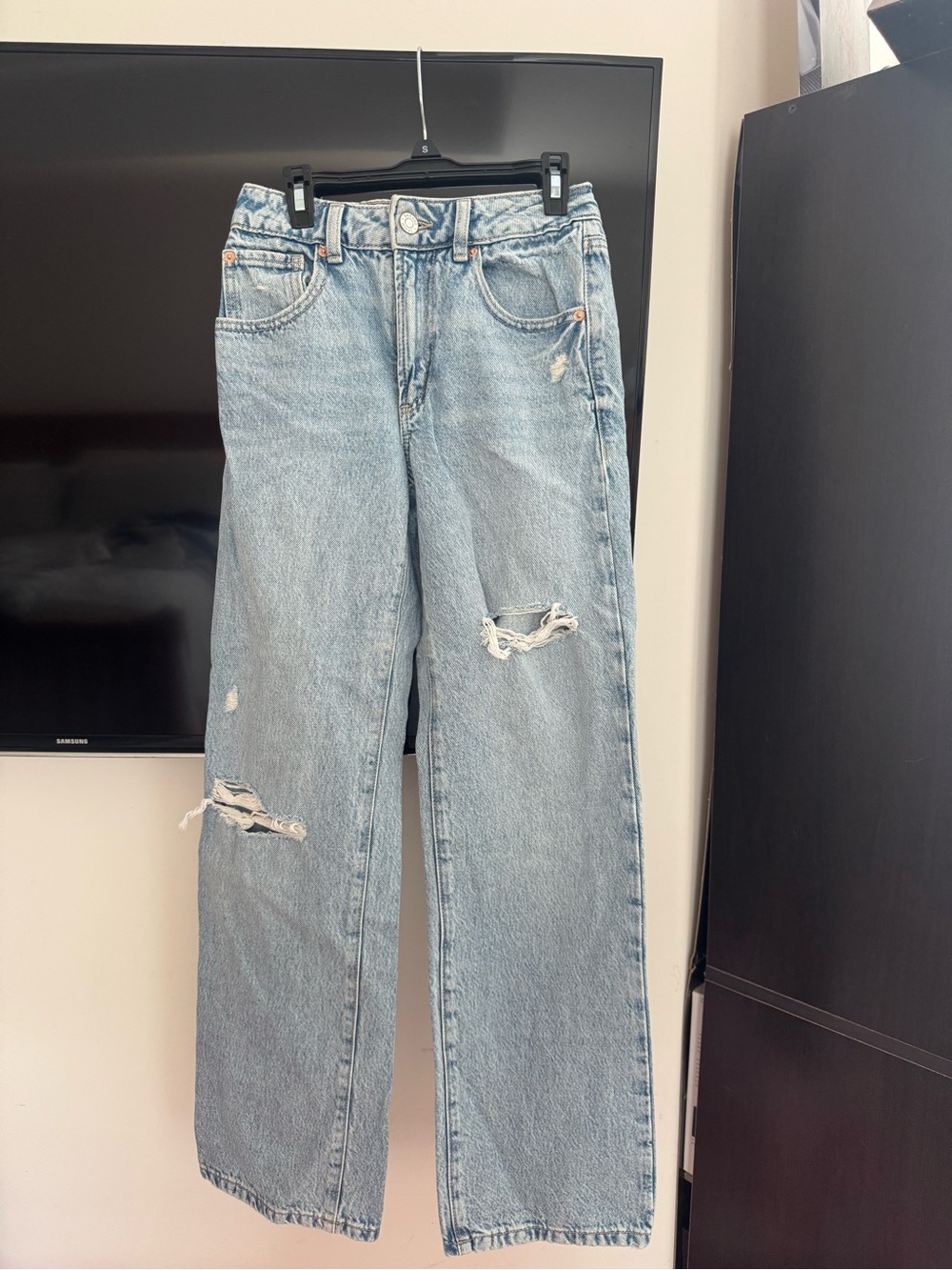 Garage Light Blue Distressed Straight-Leg Jeans